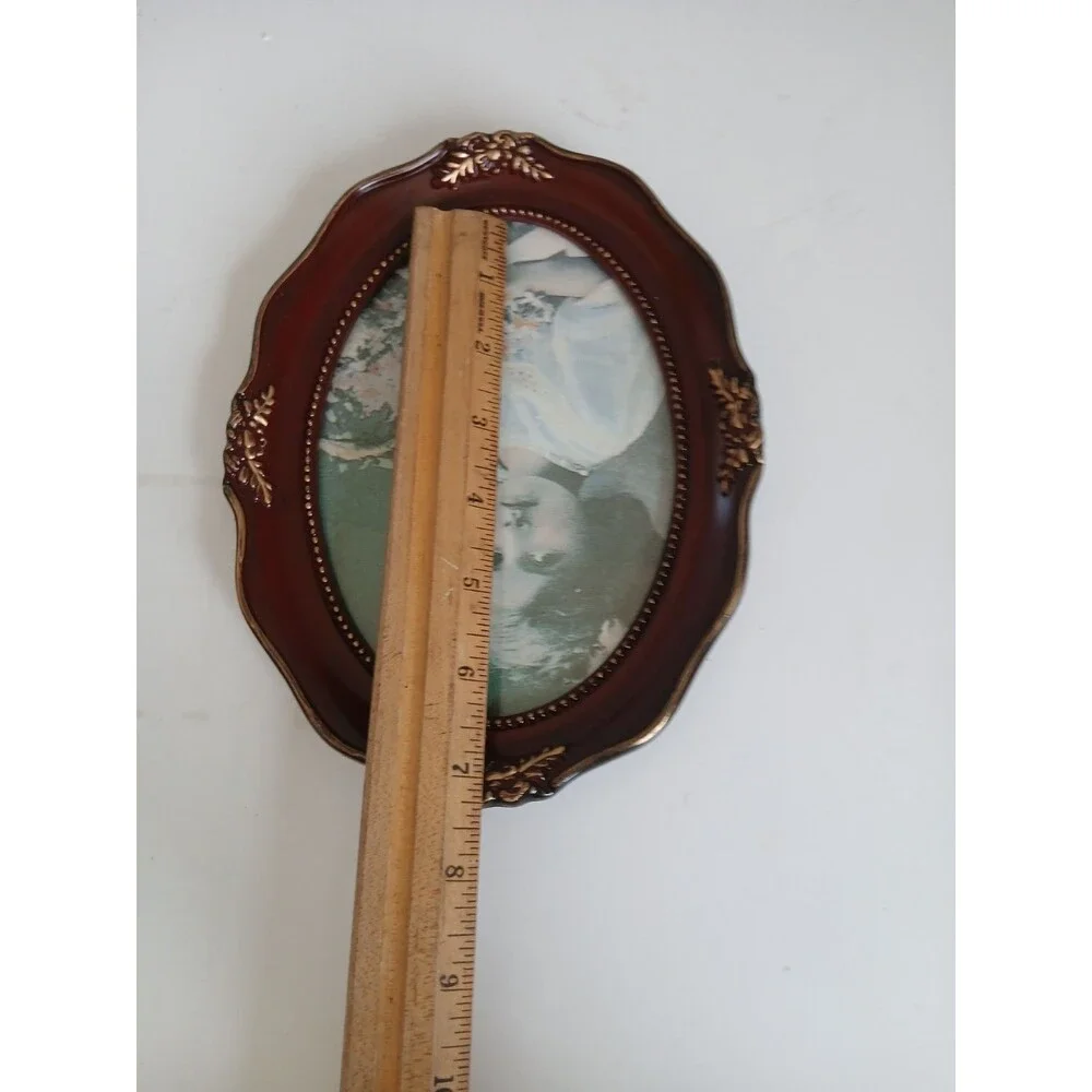 Vtg  Style Oval Burgundy Gold Ornate Picture Frame Victorian Child Portrait